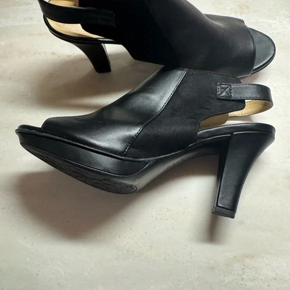 Naturalizer Heels DAWN 8 Women’s Black Leather Strap Open Toe Booties - Picture 5 of 11